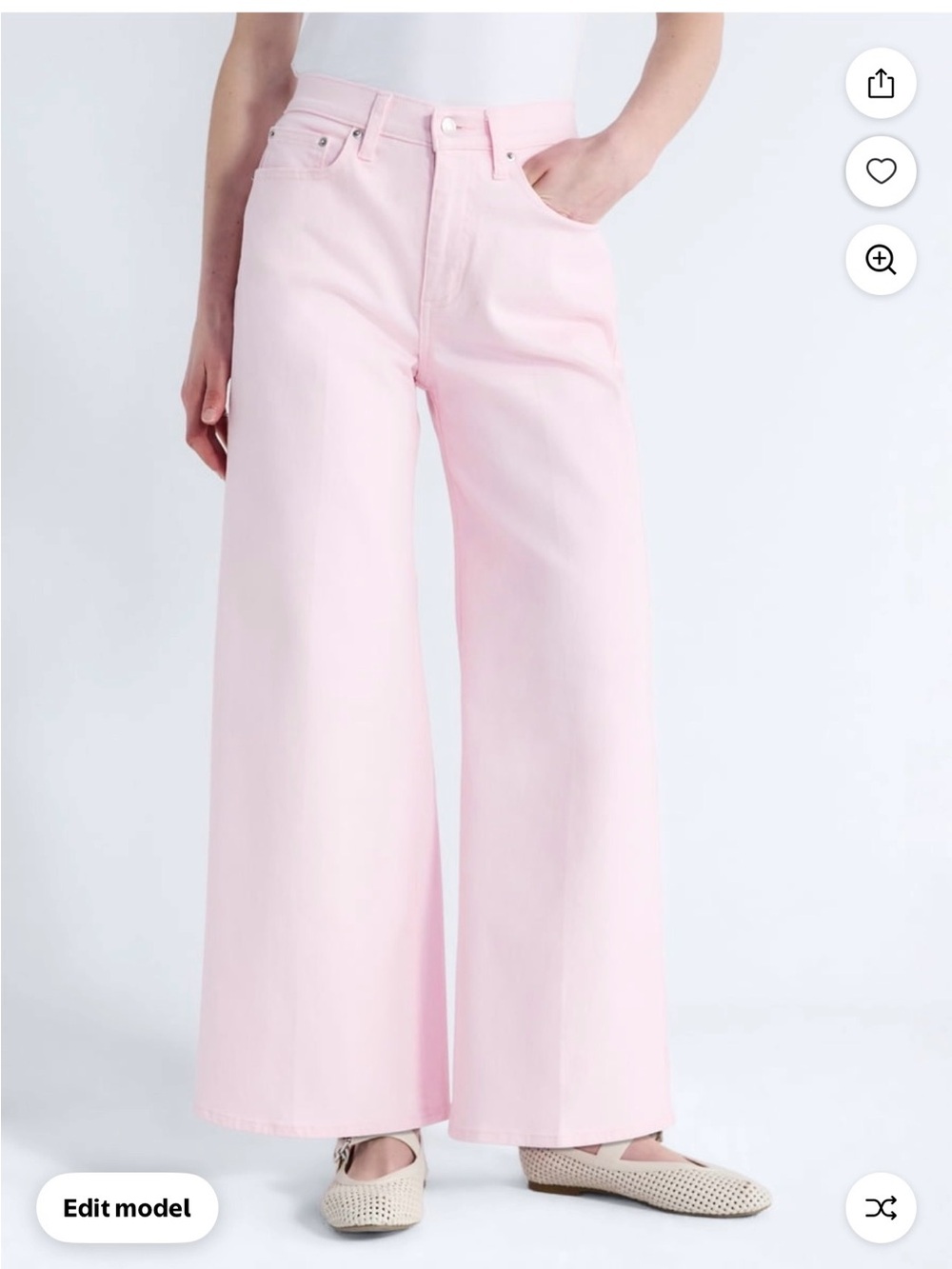 Wide Leg High-Rise Jeans in Light Pink
